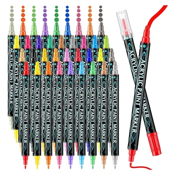 36 цвята акрилни маркери химикалки с фин точков фитил, метална дръжка класическите цветове за деца и възрастни