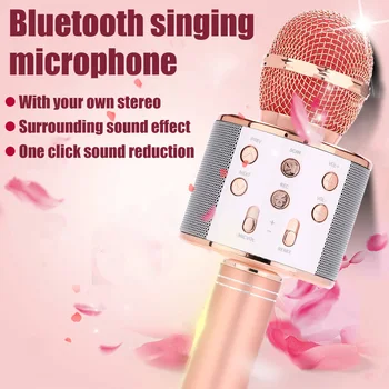 WS858 Караоке Микрофон за Детско Пеене 5 в 1 Безжични Bluetooth-Микрофон с Led Подсветка Машина, Преносим Микрофон, Високоговорител