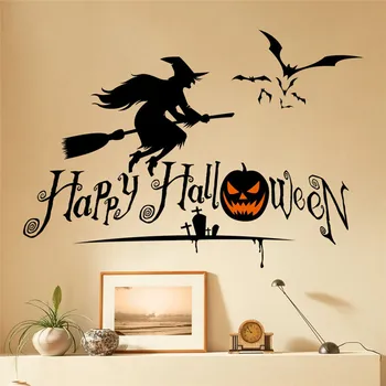 Стикери за стена под формата на прилеп, с тиква-стане вещица за Хелоуин за магазин, декориране на дома, лепенки за прозорци, фестивални стенописи, винилови плакати