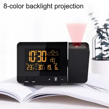 Digital alarm clock Черен LCD-дисплей, 8-цветен екран, Монитора температура на Проектора alarm clock Проекция часовник USB Зарядно устройство