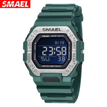 Мъжките спортни часовници на марката SMAEL, Цифрови led часовници, Водоустойчиви часовници с автоматично датата, Dr. Зелени Квадратни ръчни часовници 8059, каишка от каучук