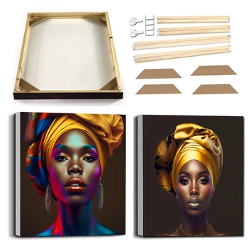 Графити по лицето на Африканската черната жена, стенно изкуство, живопис върху платно, с рамка, тюрбан, пера, луксозен плакат Индийска двойка, Златна картина