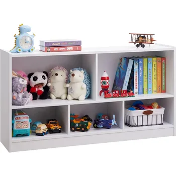 Организаторите от играчки и съхранение, 5-клетъчна детска лавица за книги, за книги и играчки, дървен шкаф за съхранение в училищния клас