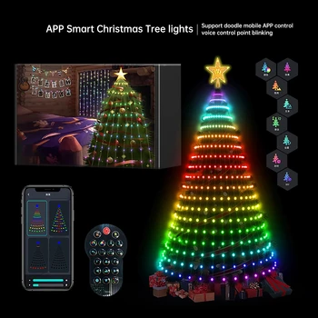 Нови Интелигентни Светлините на Коледната Елха Многоцветен Фея RGB LED Звезда Ред Водопад Коледа ПРИЛОЖЕНИЕ САМ Bluetooth Домашен Двор Празничен Декор
