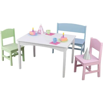 Многоцветен детска масичка със стол и масичка за децата Детски мебели - подарък в пастелни цветове за деца от 3-8 години Безплатно