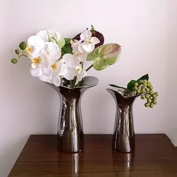 Луксозна керамична Сребърна ваза за растенията С Покритие покритие Договореност за хола Украса на саксията за хотела Аксесоари за дома