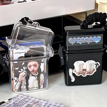Ins Toploader Кутия за съхранение на фотокарточек Kpop Idol Кутии за фотокарточек Kawaii Калъф за албума Преносим Контейнер Кутия за съхранение ръкави
