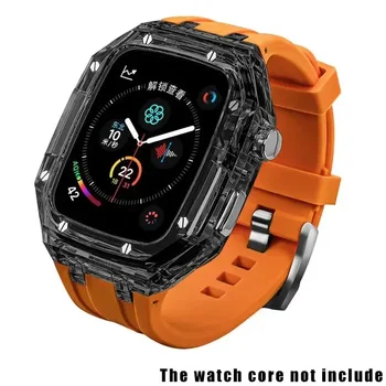 Прозрачен Комплект Модификация На Apple Watch 8 7 45 мм 44 ММ Гума Спортен Каишка iWatch 8 7 6 5 4 SE САМ министерството на отбраната Kit Гривна Correa