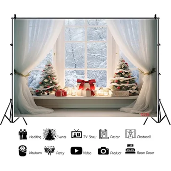 ZHISUXI Коледа камина, Фонови снимки, Коледни бонбони, комини, прозорец с снежинками, студиен фон WW-53