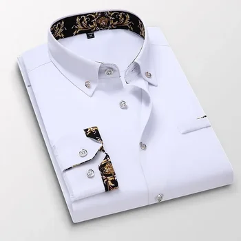 Пролет и есен 2023, мъжки ризи с дълъг ръкав, Нови универсални ежедневни ризи с принтом в корейски стил голям размер