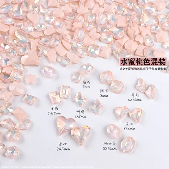 Прасковен цвят Мока С посочените в дъното 3D Дизайн на ноктите, Планински кристал, 8-образен камък САМ Маникюр Декорация от кристални Бижута с диаманти