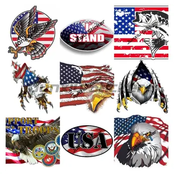 Етикети с участието на белоголового орлана с изображение на знамето на САЩ Етикети с белоголовым орел Военни Патриотични етикети за пътуване и риболов на автомобили