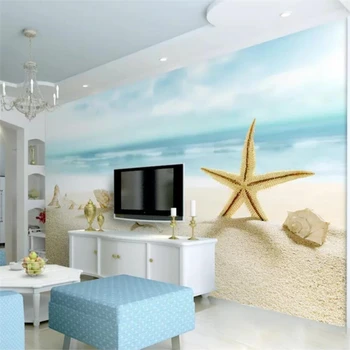 beibehang големи Индивидуални тапети, 3D стенописи, синьо море, плаж, морска звезда, свеж средиземноморски фон за телевизор, тапети за дома
