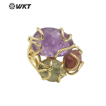 WT-R417 WKT Нов Дизайн, Великолепен пръстен с троен рамки от естествен скъпоценен камък, Женски Регулируем Пръстен от ценното си злато Разноцветного