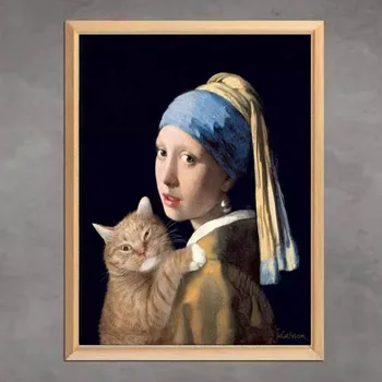 Диамантена живопис Перлена момиче Пълна Квадратна Диамантена бродерия кристали Мозайка картина Серия Johannes Vermeer