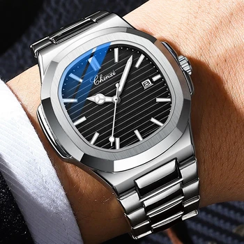 Елегантен мъжки кварцов часовник с каишка от неръждаема стомана, квадратна големи луксозни мъжки часовник Naviforce