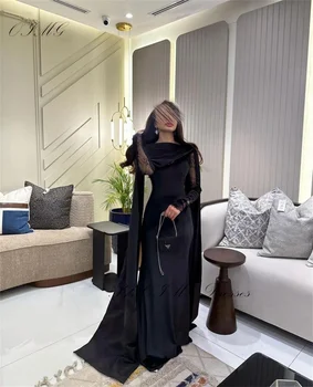 OIMG Изискани Черни рокли за бала Саудитски Арабски Жени С кружевными ръкави Скромни вечерни рокли с нос За официалното парти