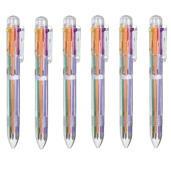 6шт Химикалки Творчески Канцеларски материали, прозрачни 6-Цветна Химикалка писалка двигателят е с мазителна Дръжка Канцеларски материали