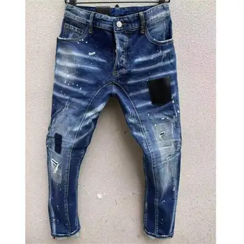 Мъжки нови популярни тесни дънки в модерен стил, модерни ежедневни дънкови панталони с дупки T121